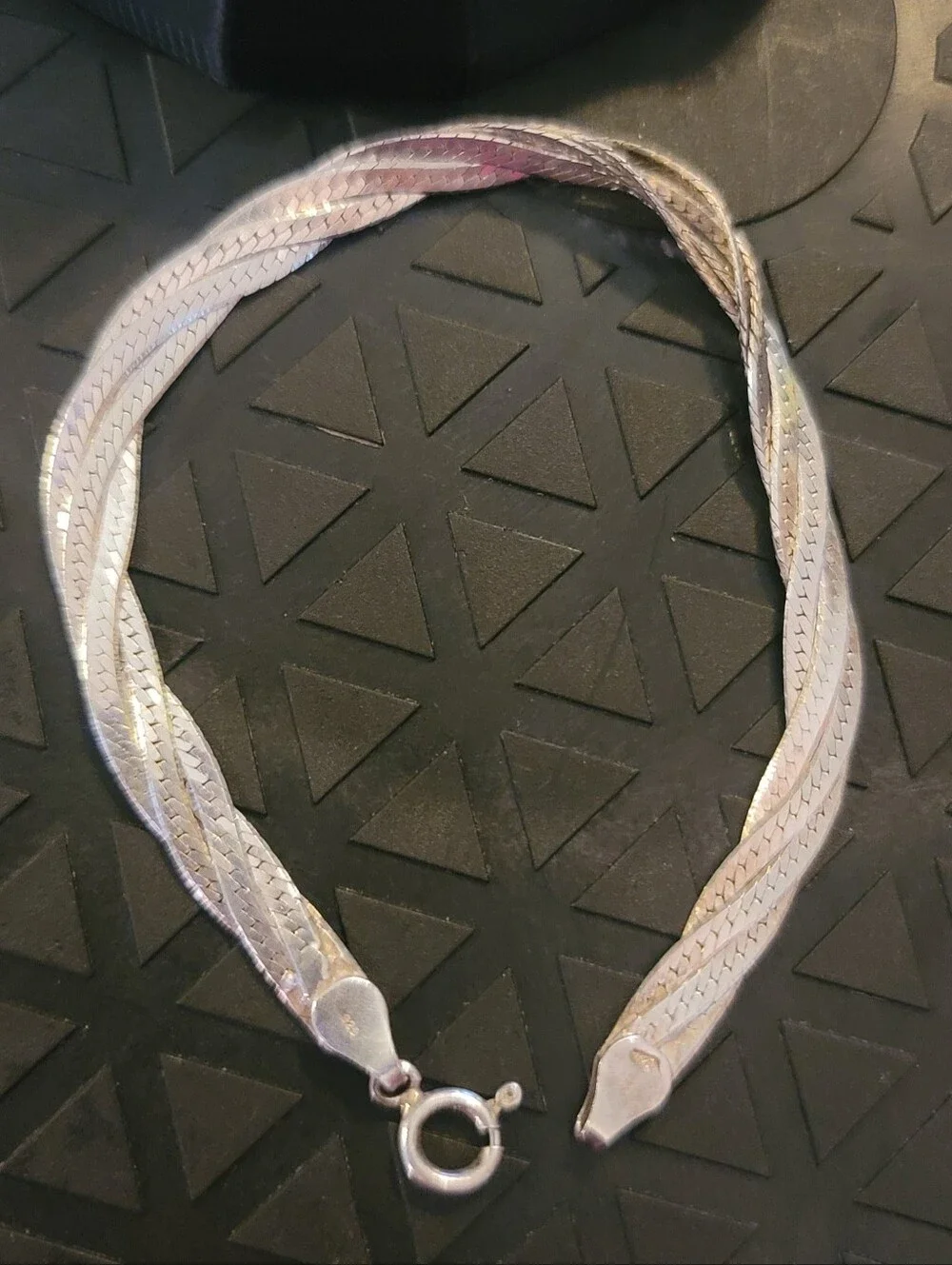925 Sterling Silver Braided Herringbone Bracelet 7.25 Inch Triple Twist Snake